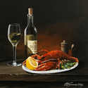 Wine & Lobster  -  12” x 12”   Acrylic on canvas   Private Collection